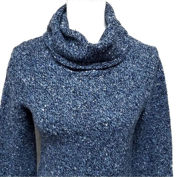 Express Vintage 90s Blue Wool Speckled Knit Flare Sleeve Turtleneck Sweater S - Picture 3 of 9